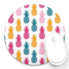 Tropic Fruit Pineapple Seamless Pattern Design Vector Illustration Round Mousepads by Vaneshart