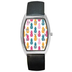 Tropic Fruit Pineapple Seamless Pattern Design Vector Illustration Barrel Style Metal Watch by Vaneshart