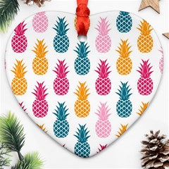 Tropic Fruit Pineapple Seamless Pattern Design Vector Illustration Heart Ornament (two Sides) by Vaneshart