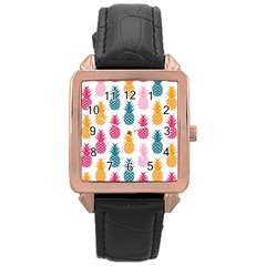 Tropic Fruit Pineapple Seamless Pattern Design Vector Illustration Rose Gold Leather Watch  by Vaneshart