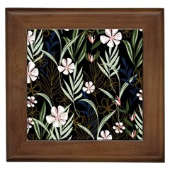 Trending Abstract Seamless Pattern With Colorful Tropical Leaves Plants Black Background Framed Tile by Vaneshart