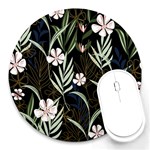 Trending Abstract Seamless Pattern With Colorful Tropical Leaves Plants Black Background Round Mousepads Front