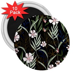 Trending Abstract Seamless Pattern With Colorful Tropical Leaves Plants Black Background 3  Magnets (10 Pack)  by Vaneshart