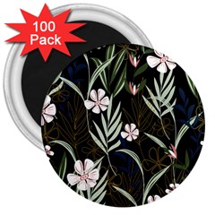 Trending Abstract Seamless Pattern With Colorful Tropical Leaves Plants Black Background 3  Magnets (100 Pack) by Vaneshart