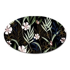 Trending Abstract Seamless Pattern With Colorful Tropical Leaves Plants Black Background Oval Magnet by Vaneshart