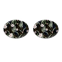 Trending Abstract Seamless Pattern With Colorful Tropical Leaves Plants Black Background Cufflinks (oval) by Vaneshart