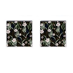 Trending Abstract Seamless Pattern With Colorful Tropical Leaves Plants Black Background Cufflinks (square) by Vaneshart