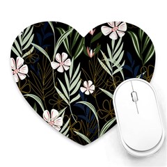 Trending Abstract Seamless Pattern With Colorful Tropical Leaves Plants Black Background Heart Mousepads by Vaneshart