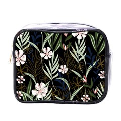 Trending Abstract Seamless Pattern With Colorful Tropical Leaves Plants Black Background Mini Toiletries Bag (one Side) by Vaneshart