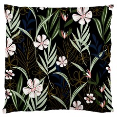 Trending Abstract Seamless Pattern With Colorful Tropical Leaves Plants Black Background Large Cushion Case (two Sides) by Vaneshart