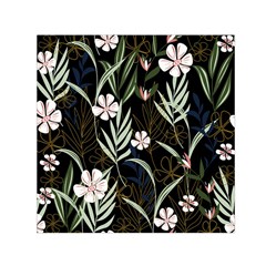 Trending Abstract Seamless Pattern With Colorful Tropical Leaves Plants Black Background Small Satin Scarf (square)