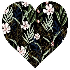 Trending Abstract Seamless Pattern With Colorful Tropical Leaves Plants Black Background Wooden Puzzle Heart by Vaneshart