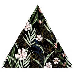 Trending Abstract Seamless Pattern With Colorful Tropical Leaves Plants Black Background Wooden Puzzle Triangle