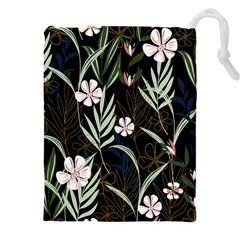 Trending Abstract Seamless Pattern With Colorful Tropical Leaves Plants Black Background Drawstring Pouch (5xl)