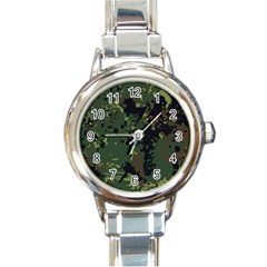 Military Background Grunge Style Round Italian Charm Watch by Vaneshart