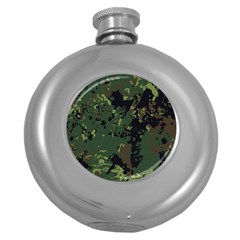 Military Background Grunge Style Round Hip Flask (5 Oz)