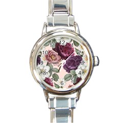 Romantic Floral Background Round Italian Charm Watch by Vaneshart