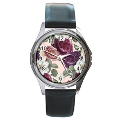 Romantic Floral Background Round Metal Watch by Vaneshart