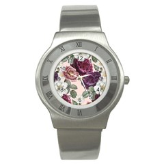 Romantic Floral Background Stainless Steel Watch by Vaneshart