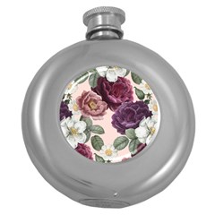 Romantic Floral Background Round Hip Flask (5 Oz)