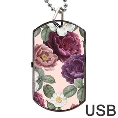 Romantic Floral Background Dog Tag Usb Flash (two Sides) by Vaneshart