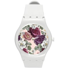 Romantic Floral Background Round Plastic Sport Watch (m) by Vaneshart