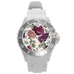 Romantic Floral Background Round Plastic Sport Watch (l) by Vaneshart