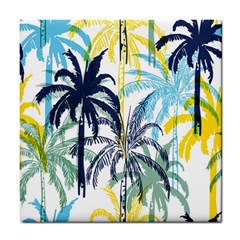 Colorful Summer Palm Trees White Forest Background Tile Coaster by Vaneshart