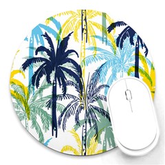 Colorful Summer Palm Trees White Forest Background Round Mousepads by Vaneshart