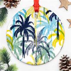 Colorful Summer Palm Trees White Forest Background Ornament (round) by Vaneshart