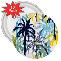 Colorful Summer Palm Trees White Forest Background 3  Buttons (10 Pack)  by Vaneshart