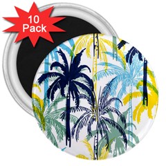 Colorful Summer Palm Trees White Forest Background 3  Magnets (10 Pack)  by Vaneshart