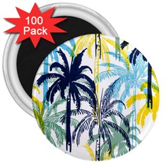 Colorful Summer Palm Trees White Forest Background 3  Magnets (100 Pack) by Vaneshart