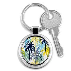 Colorful Summer Palm Trees White Forest Background Key Chain (round) by Vaneshart