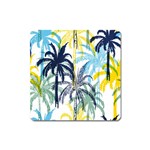 Colorful Summer Palm Trees White Forest Background Square Magnet Front