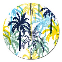 Colorful Summer Palm Trees White Forest Background Magnet 5  (round) by Vaneshart