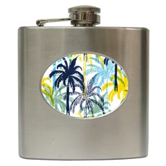 Colorful Summer Palm Trees White Forest Background Hip Flask (6 Oz) by Vaneshart