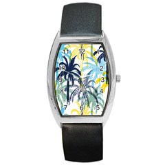 Colorful Summer Palm Trees White Forest Background Barrel Style Metal Watch by Vaneshart