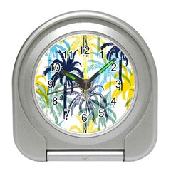 Colorful Summer Palm Trees White Forest Background Travel Alarm Clock by Vaneshart