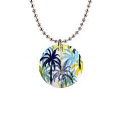 Colorful Summer Palm Trees White Forest Background 1  Button Necklace by Vaneshart