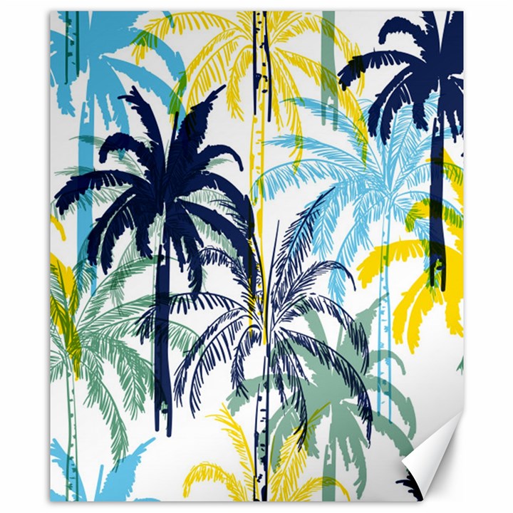 Colorful Summer Palm Trees White Forest Background Canvas 8  x 10 