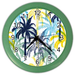 Colorful Summer Palm Trees White Forest Background Color Wall Clock by Vaneshart