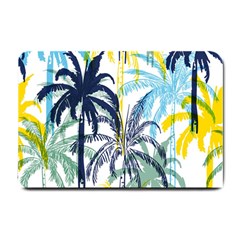 Colorful Summer Palm Trees White Forest Background Small Doormat  by Vaneshart