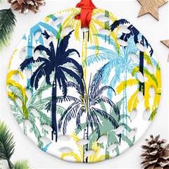 Colorful Summer Palm Trees White Forest Background Round Filigree Ornament (two Sides) by Vaneshart