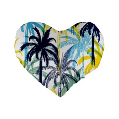 Colorful Summer Palm Trees White Forest Background Standard 16  Premium Heart Shape Cushions by Vaneshart