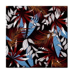 Trending Abstract Seamless Pattern With Colorful Tropical Leaves Plants Black Tile Coaster by Vaneshart