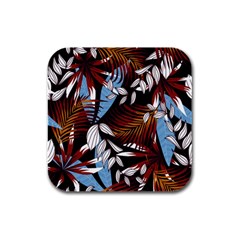 Trending Abstract Seamless Pattern With Colorful Tropical Leaves Plants Black Rubber Square Coaster (4 Pack)  by Vaneshart