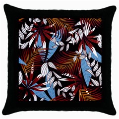 Trending Abstract Seamless Pattern With Colorful Tropical Leaves Plants Black Throw Pillow Case (black) by Vaneshart