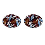 Trending Abstract Seamless Pattern With Colorful Tropical Leaves Plants Black Cufflinks (Oval) Front(Pair)