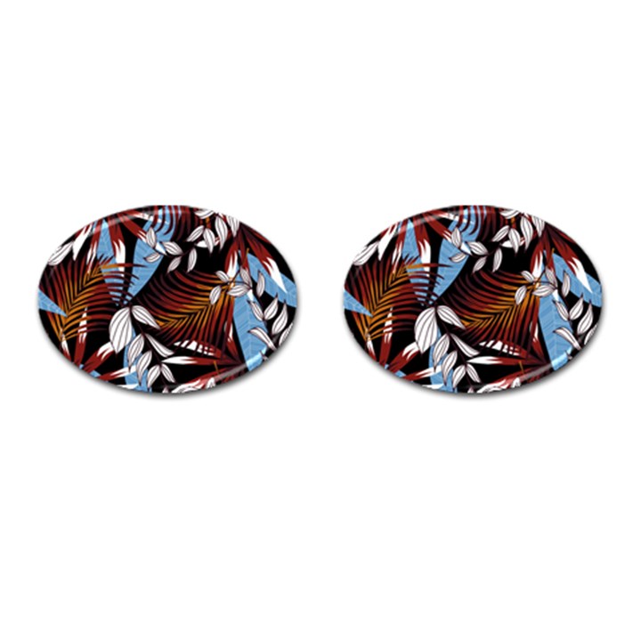 Trending Abstract Seamless Pattern With Colorful Tropical Leaves Plants Black Cufflinks (Oval)